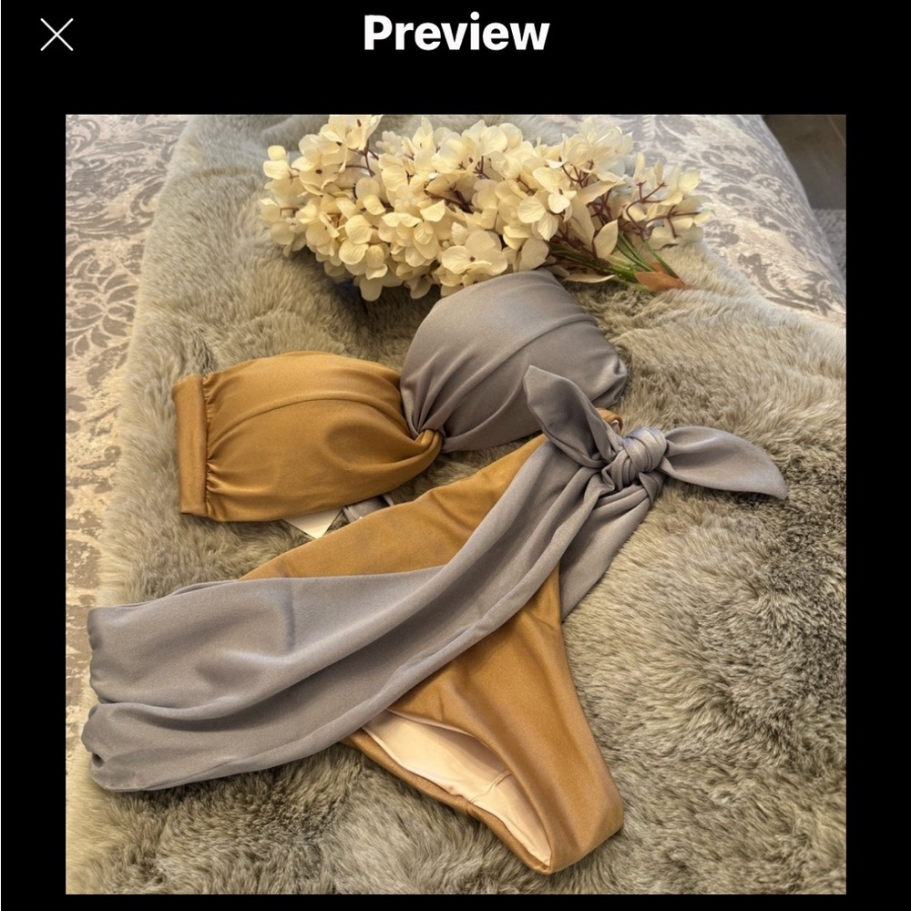 Reina Olga Two-Tone Silver and Gold Tie-Detail Bikini Set! Gorgeous!!